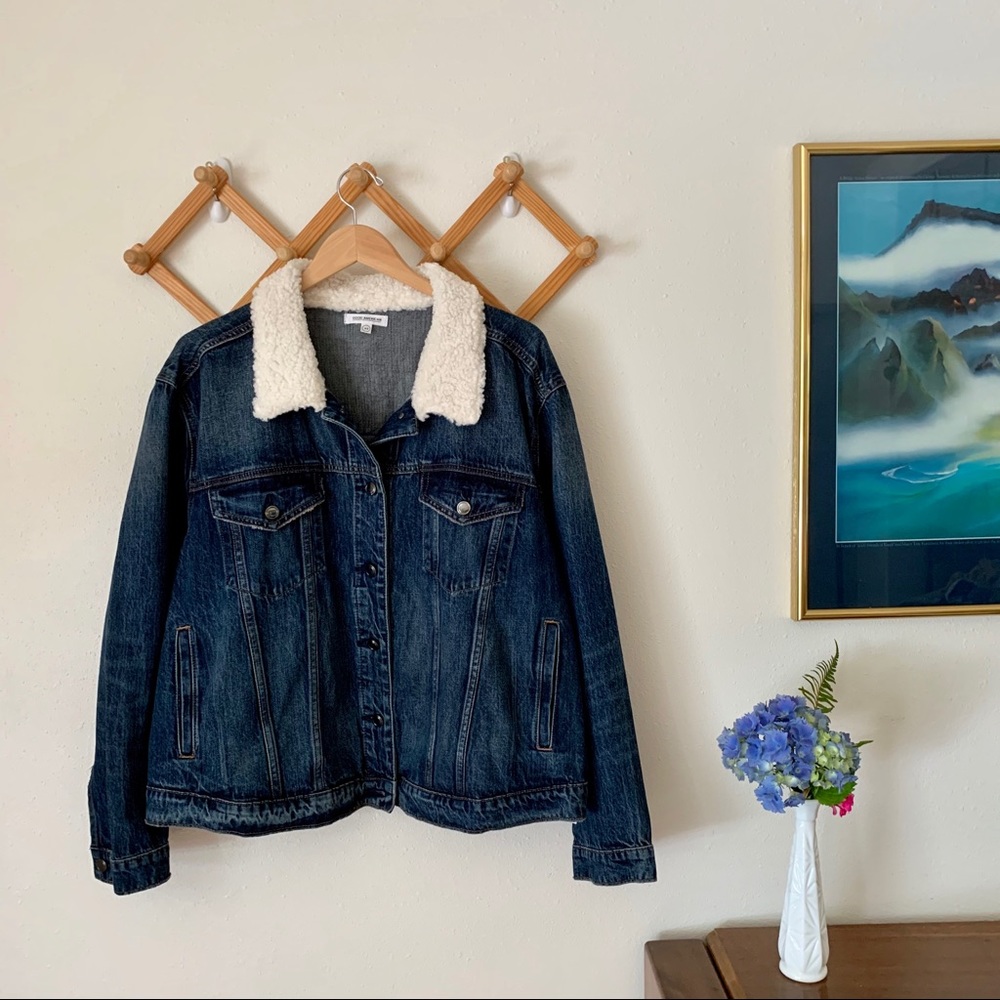 Good American Boyfriend Denim Sherpa Jacket Gem